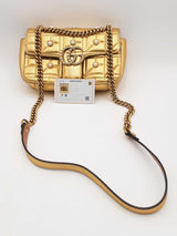 Gucci Gold Metallic Leather Mini Pearly Gg Marmont Shoulder Bag Eb0226wxzsa