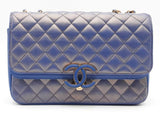Chanel Matelasse Shoulder Bag Blue Metallic Lambskin Aa0526orzxsa