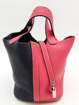Hermes Picotin Lock 18 Pink Blue Clemence Palladium Tote Bag Do0425lwxzde