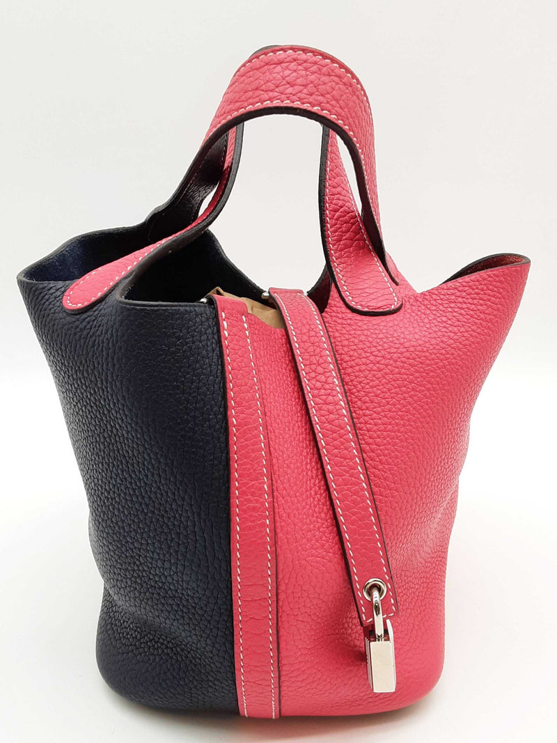 Hermes Picotin Lock 18 Pink Blue Clemence Palladium Tote Bag Do0425lwxzde