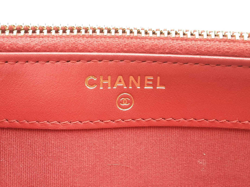 Chanel Cc Filigree Caviar Double Zip Clutch With Chain Red Aa0225rxzsa