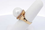 Pearl & Diamond Ring In 14k Yellow Gold 8.2 Grams Size 6.5 Eb1025prxdu