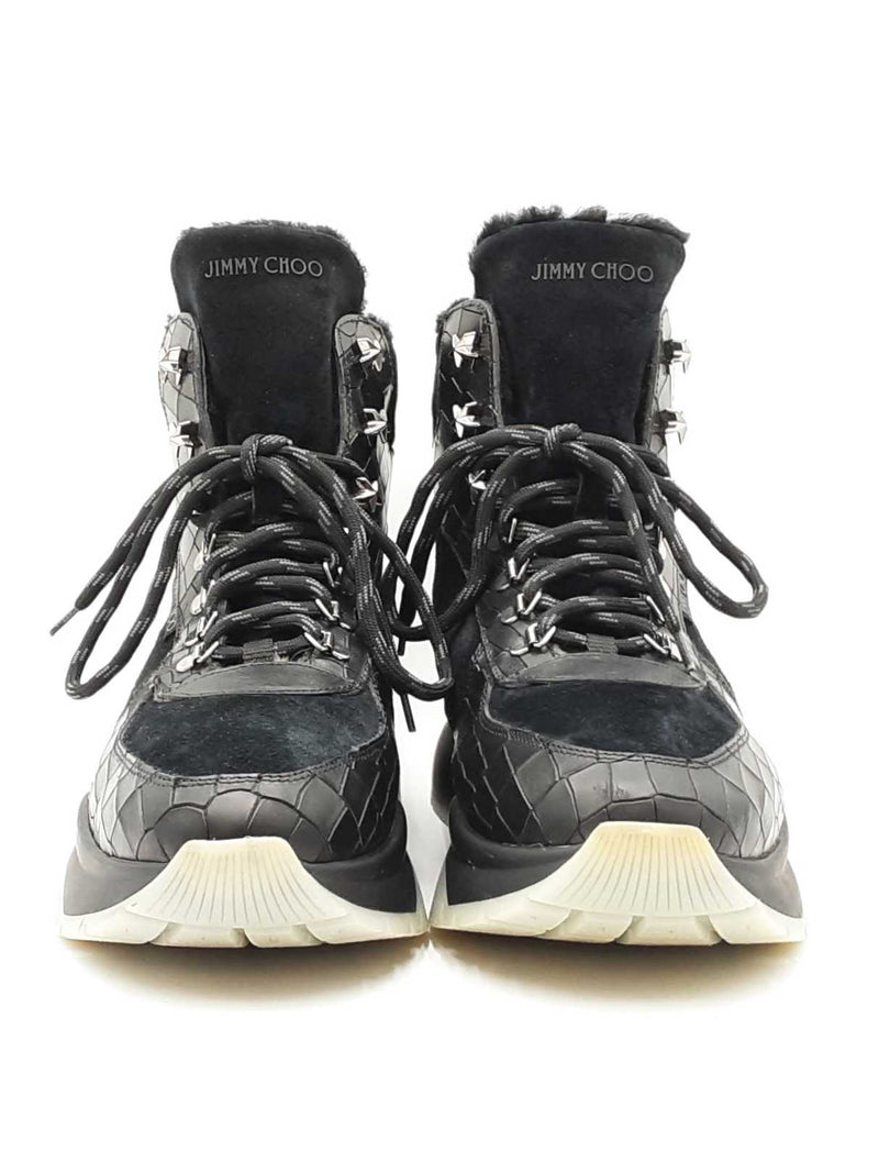 Jimmy Choo Inca Shearling Sneakers In Croc-embossed Leather Sz It 46 Fw0825loxdu