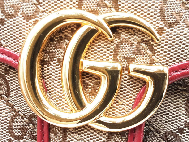 Gucci Marmont Flap Bag In Matelassé Gg Canvas & Red Leather Fw0925rzxdu