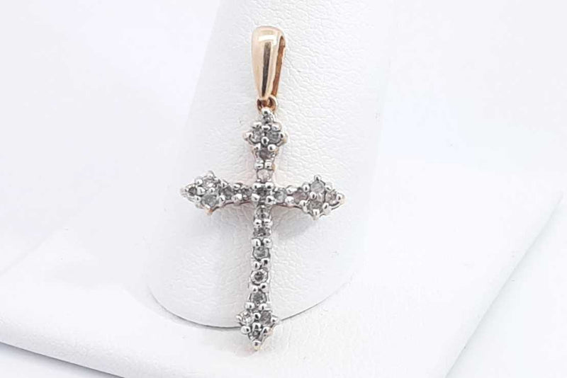 Approx. 0.24ctw Diamond Cross Pendant In 10k Yellow Gold 1.1 Grams Eb1124prsa