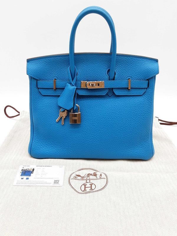 Hermes Birkin 25 Bleu Zanzibar Blue Togo Palladium Handbag Do0825lirxzde