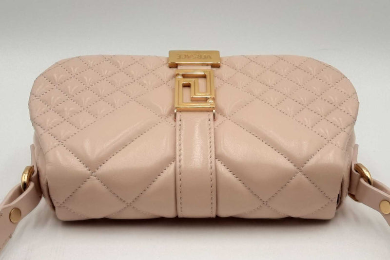 Versace Quilted Pink Leather Greca Goddess Mini Shoulder Bag Eb0224oxzsa