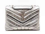 Yves Saint Laurent Lou Lou Chain Satchel In Silver Crumpled Calfskin Fw1025rxzdu