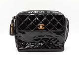 Chanel Square Camera Bag In Diamond-quilted Black Patent Leather Fw0526pezdu
