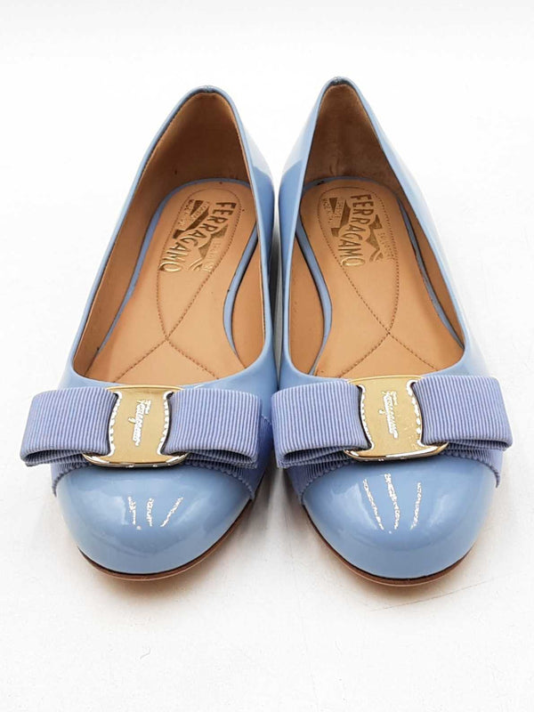 Salvatore Ferragamo Varina Blue Patent Leather Ballet Flats Size 5 Eb1125lxzdu