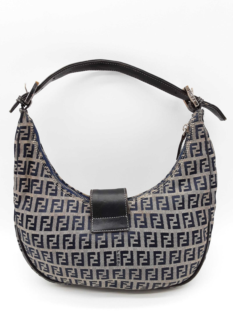 Fendi Croissant Gray Blue Monogram Canvas Shoulder Bag Do1124orxde