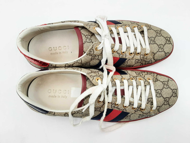 Gucci Ace Blue & Red Web Gg Supreme Monogram Sneakers Size Us9.5 Men Fw1224lrxsa