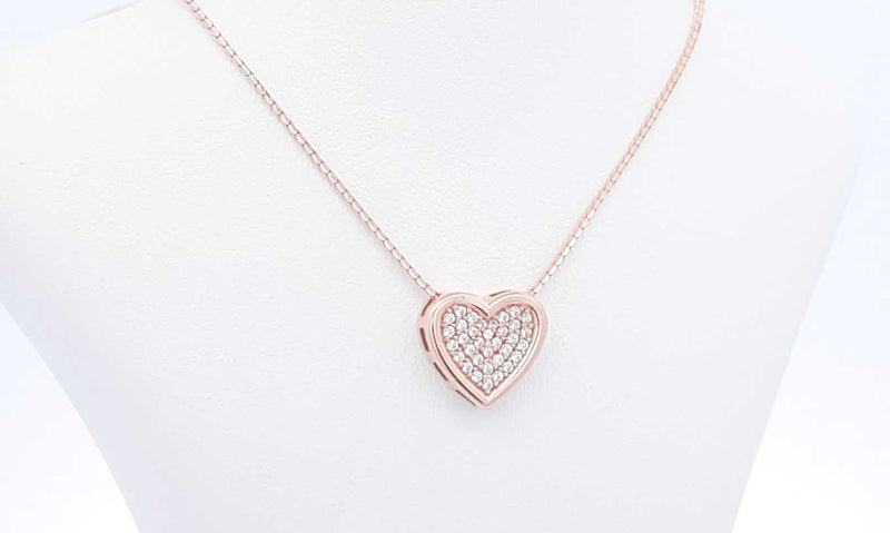 18k Rose Gold Diamond Heart Necklace 18 Inch 3.7 Grams Eb0524lwrdu