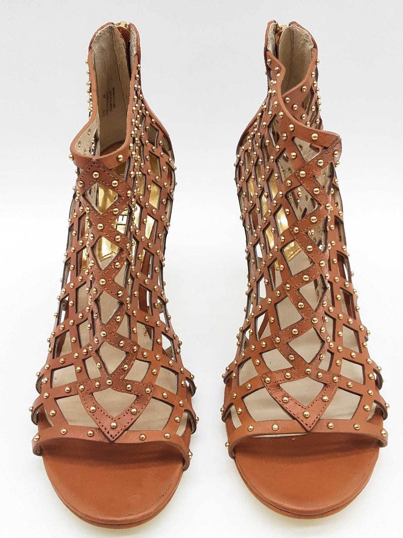 Michael Kors Yvonne Gold Brown Leather Caged Heels Size Us 8m Womens Do0525oxde