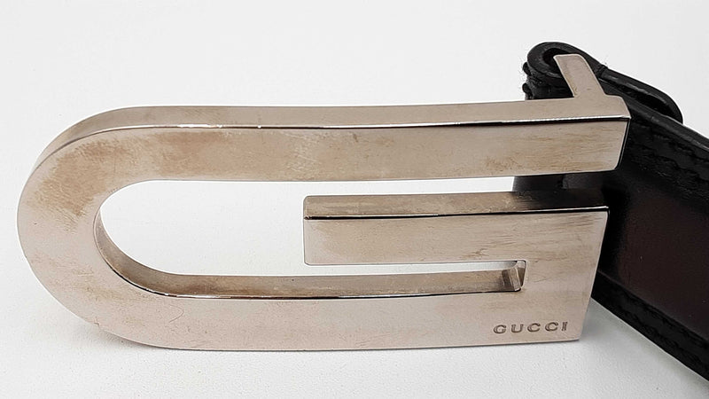 Gucci Silver-tone G Buckle With Black Leather Belt Size 95|38 Fw0325ozxdu