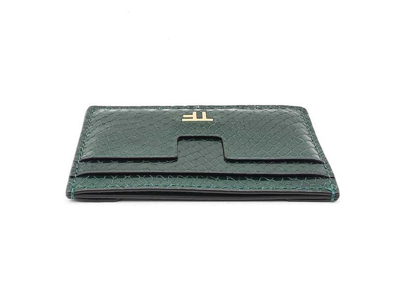 Tom Ford Card Holder Wallet In Emerald Green Croc-embossed Leather Fw0925lordu