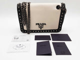 Prada Studded Black White Vitello Leather Flap Chain Crossbody Bag Do0426rrxde