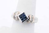 Diamond & Blue Gemstone Ring In 14k White Gold 5.9 Grams Size 6.75 Eb0126llrsa