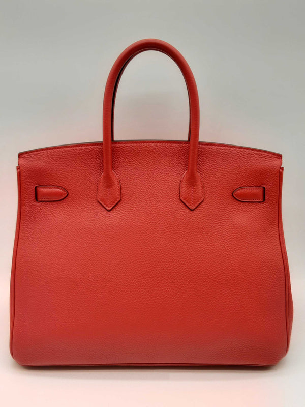 Hermes Birkin 35 Geranium Red Clemence Palladium Handbag Do0724sxzxde