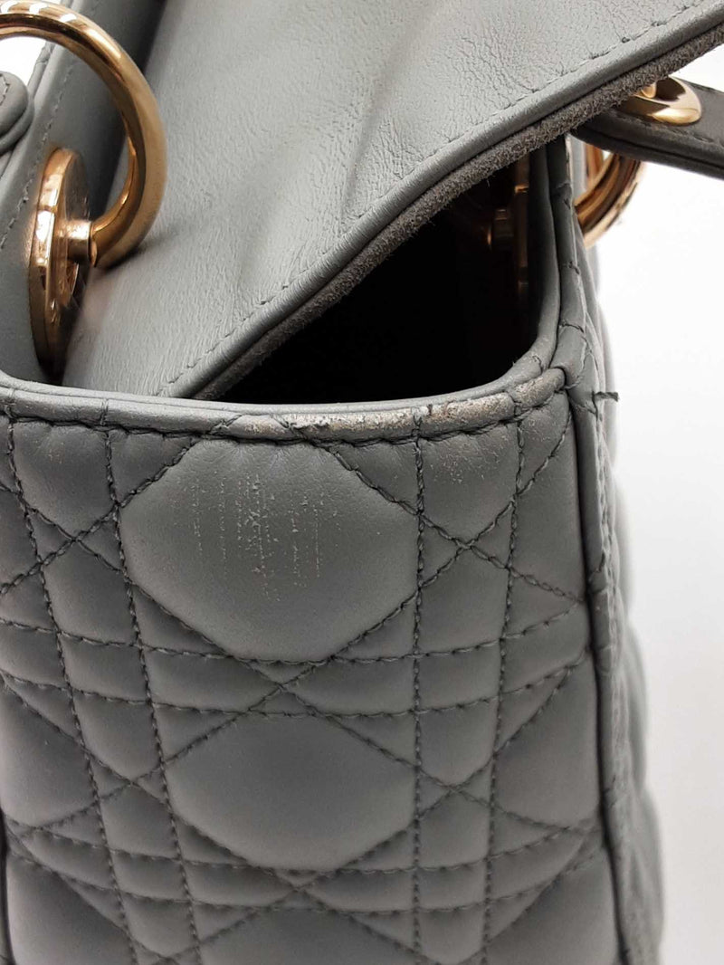 Christian Dior Lady Dior Quilted Gray Leather Top Handle Bag Eb0824orxzdu