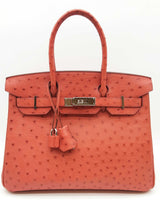 Hermes Birkin 30cm Brique Red Ostrich Palladium Hardware Handbag Do0626lrxzxde