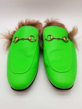 Gucci Princetown Neon Green Leather Fur Loafers Size Gucci 11 Mens Do0925oorde