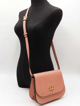 Tory Burch Britten Small Saddle Bag In Pink Pebbled Leather Fw0826lxzdu