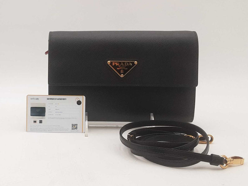 Prada Saffiano Clutch And Crossbody Bag Black Aa0825wzxsa