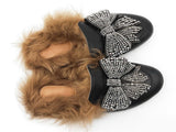 Gucci Princetown Crystal Bow Mules In Leather & Shearling Size 9 Fw0926lzxdu