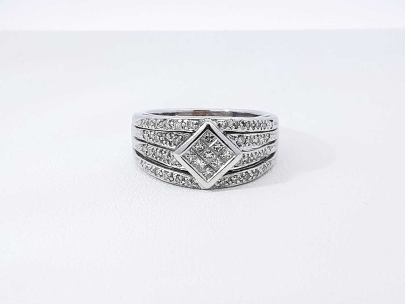 0.27 Cttw Diamond & 14k White Gold Rhombus Ring 5.6 Grams Size 4.5 Fw0925olxdu
