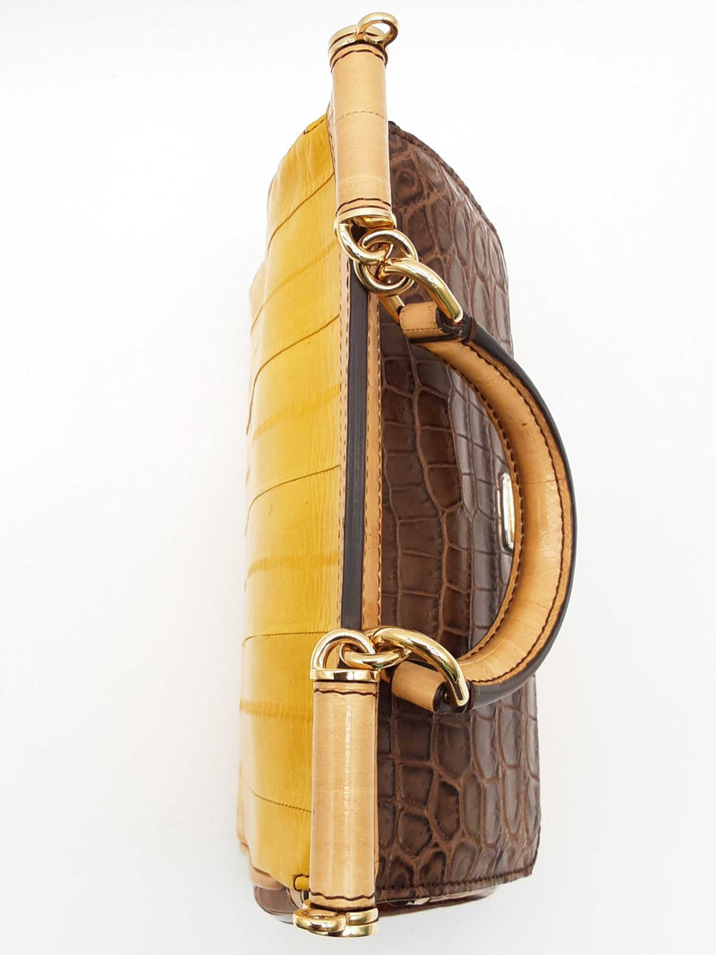 Dolce & Gabbana Sicily Brown Crocodile Yellow Eel Leather Crossbody Bag Do0325irxde