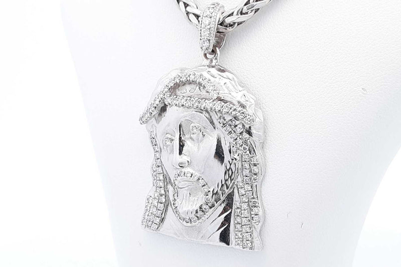 Diamond Jesus Pendant & Chain In 14k White Gold 42.6 Grams 20 Inch Eb1024loxzsa