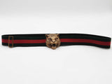 Gucci Web Feline Buckle Green Belt Size 38 Aa0726lzxsa
