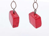 Red Glass Cube 0.925 Sterling Silver 3.3g Drop Earrings Sddo0326ode