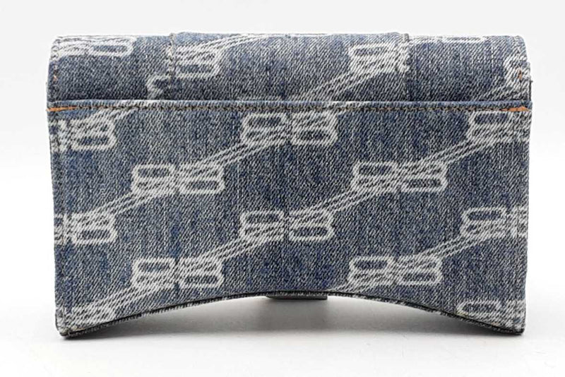 Balenciaga Denim Bb Monogram Hourglass Shoulder Bag Eb1025wrxdu