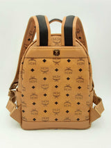 Mcm Small Stark Stripe Crystal Backpack In Visetos Cognac Fw1224oxzsa