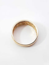 Pavé Diamond & 14k Yellow Gold Herringbone Pattern Ring 3.2g Size 8 Fw0826owzdu