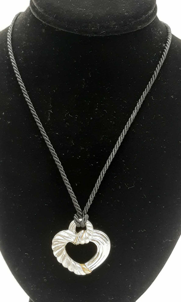 Judith Ripka Silver Cz Heart Black Rope Necklace 36 In Dolcrsa 144010014167