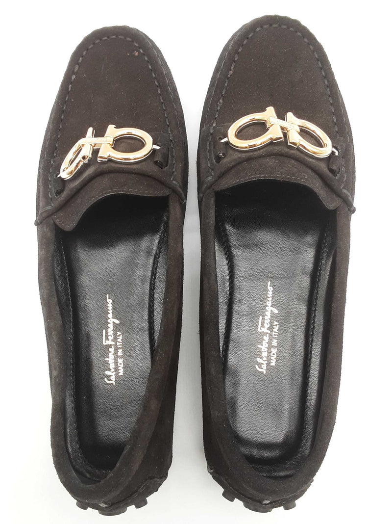 Salvatore Ferragamo Black Suede Loafers Size Us 7c Do0525