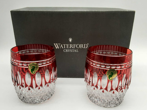 Waterford Crystal Claredon Ruby Red Old Fashioned Glass 2 Set Do1024iwde