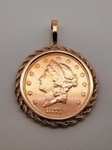 1887 Liberty Head $20 Coin 22k Pendant In 10k Yellow Gold Rope Bezel Setting 45.3 Grams Fw0526lrzxdu