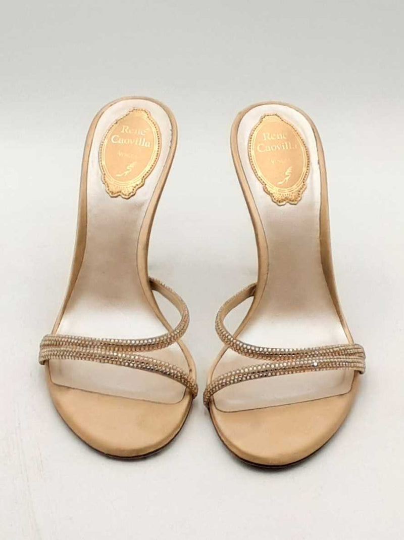 Rene Caovilla Cleo Satin Crystal Heels Size 38.5 Eb0425lxzsa