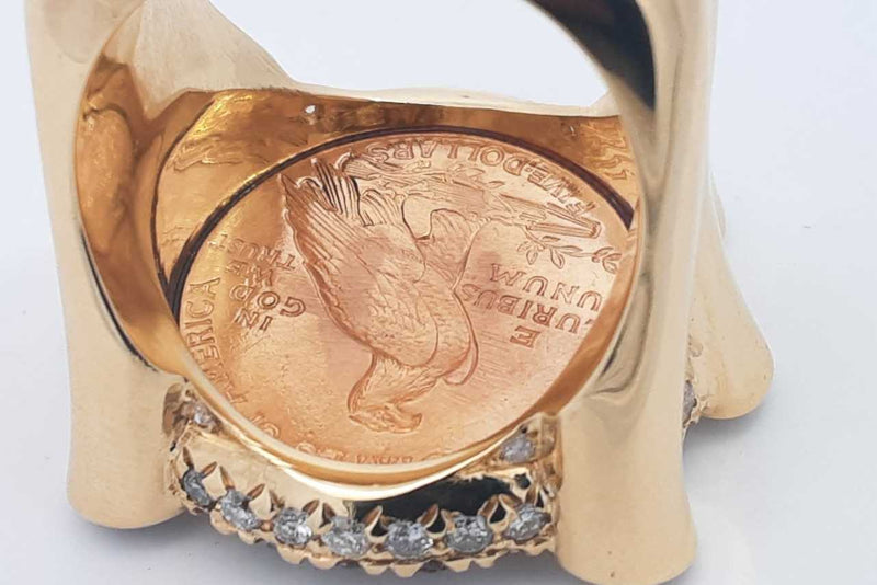 1909 Indian Head 5 Dollar Coin Ring In 18k Yellow Gold & Diamonds 60.7 Grams Size 12 Eb0425rxxzsa