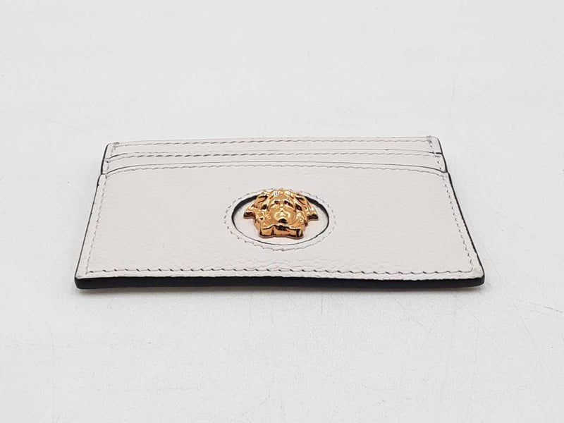 Versace La Medusa Card Holder Wallet In White Leather Fw0925exdu