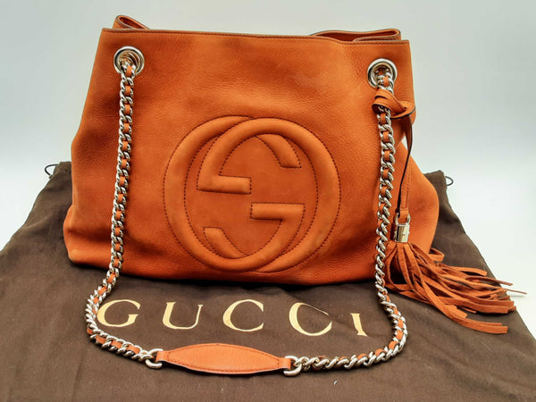 Gucci 308982 Soho Nubuck Rust Orange Leather Chain Shoulder Bag Do0924pxzde