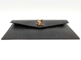 Yves Saint Laurent Uptown Pouch Black Croc Embossed Leather Clutch Do0726orxde