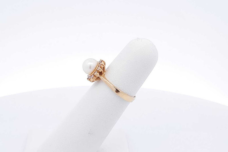 Pearl & Diamond Ring In 14k Yellow Gold 2.2 Grams Size 5 Eb1124cxsa