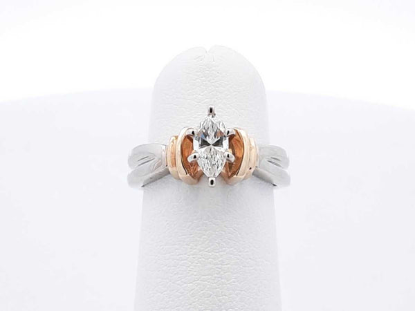 0.50 Ctw Marquise-cut Diamond & Two-tone 14k Gold Solitaire Ring 4.5 Grams Size 3.25 Fw
