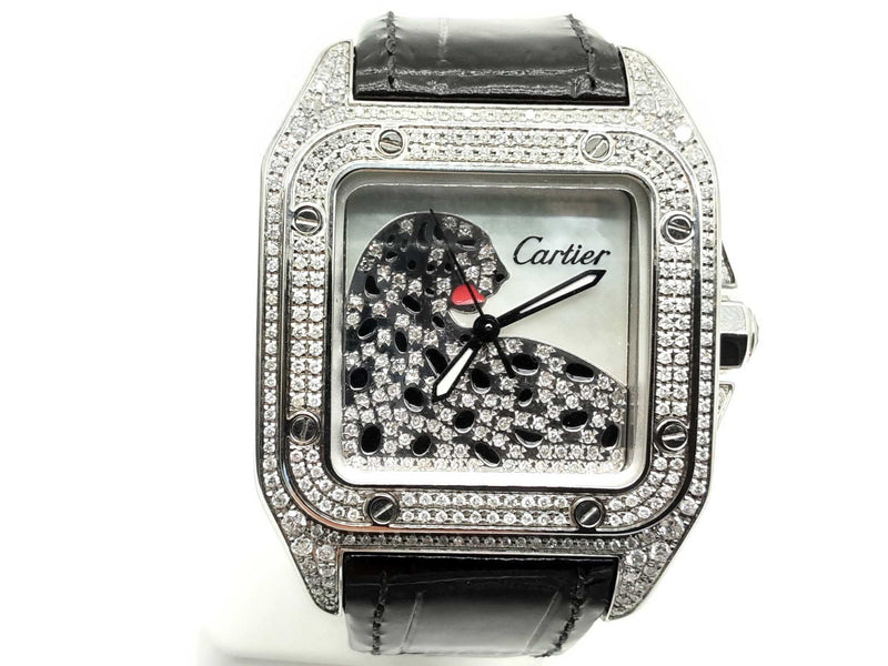 Cartier 2878 34 Santos 100 Diamonds Leopard Steel Automatic Watch Do0225rsxzde