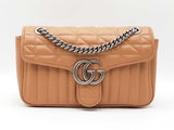 Gucci Marmont Small Shoulder Bag In Beige Matelassè Aria Calfskin  Fw0326exzdu